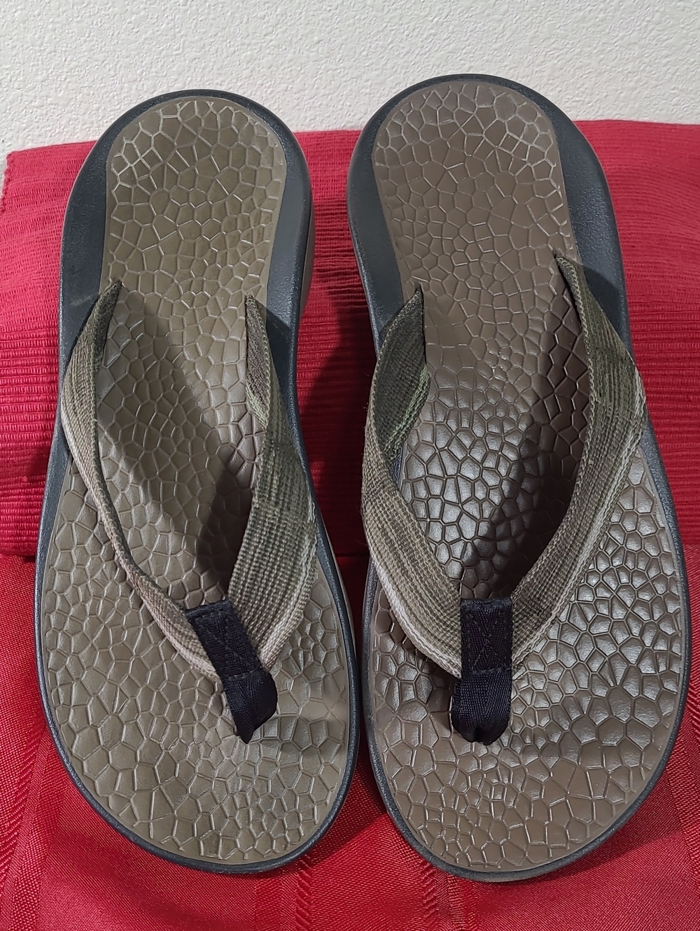 Chaco Ecotread Flip-Flops Olive Green Straps  Brown Textured Footbed